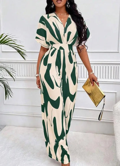 Tiannah - Elegant abstract V-neck jumpsuit