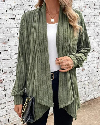Leticia - Chic ribbed knitted open-front cardigan