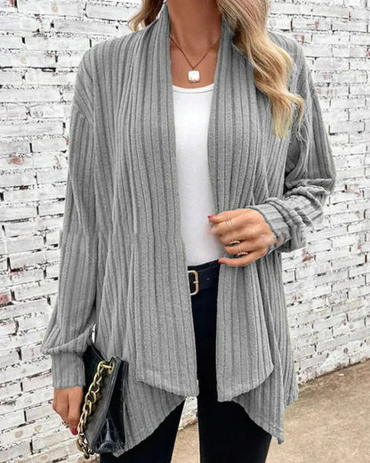 Leticia - Chic ribbed knitted open-front cardigan