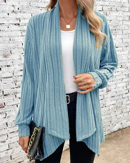 Leticia - Chic ribbed knitted open-front cardigan