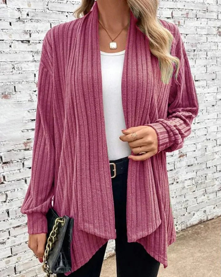 Leticia - Chic ribbed knitted open-front cardigan