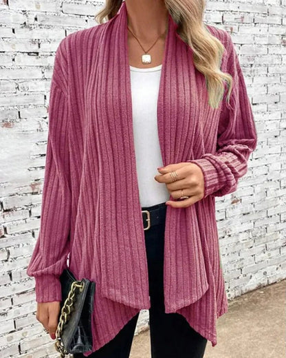 Leticia - Chic ribbed knitted open-front cardigan