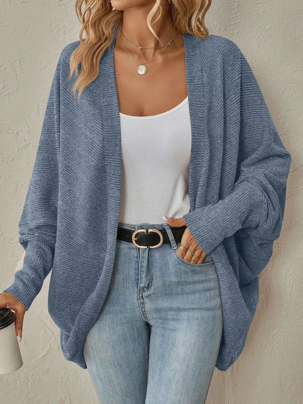 Lira - Casual batwing knit open front cardigan