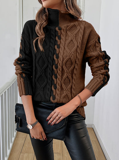 Nevaeh - Elegant cable knitted turtleneck warm sweater