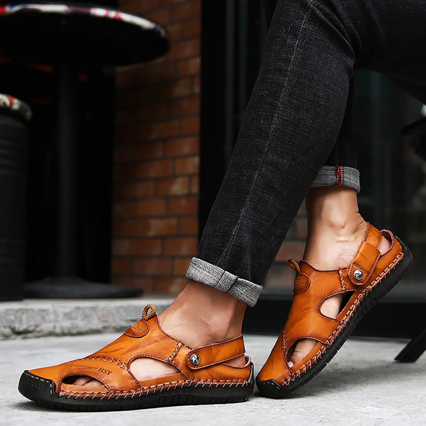 Men’s Summer Leather Sandals | Open-Toe, Hand-Stitched