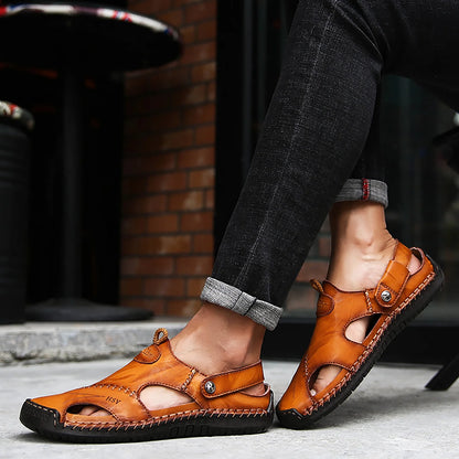 Men’s Summer Leather Sandals | Open-Toe, Hand-Stitched