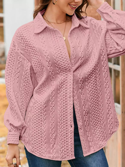 Maristella - Cable knitted texture puff sleeve loose shacket