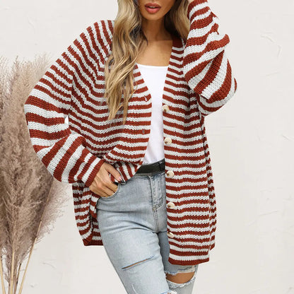 Carla - Chic striped button long sleeve cardigan