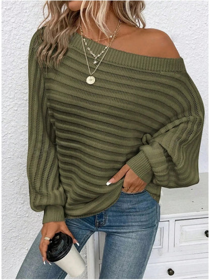Voshi - Stylish one shoulder ribbed knit sweater
