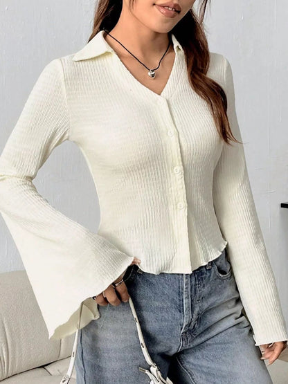 Velina - Elegant Long-Sleeve Blouse with Buttons