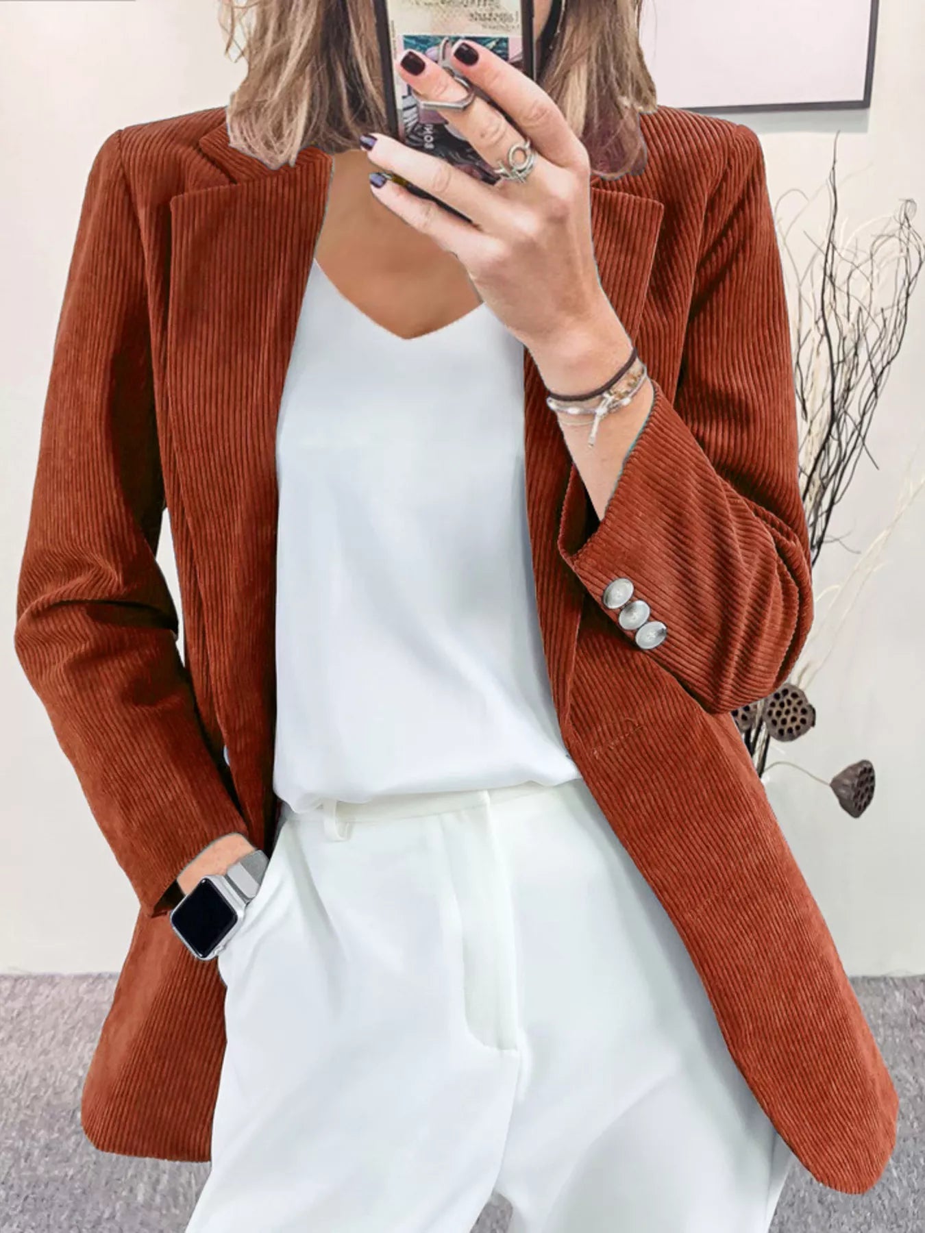 Hania - Stylish versatile corduroy lapel collar blazer