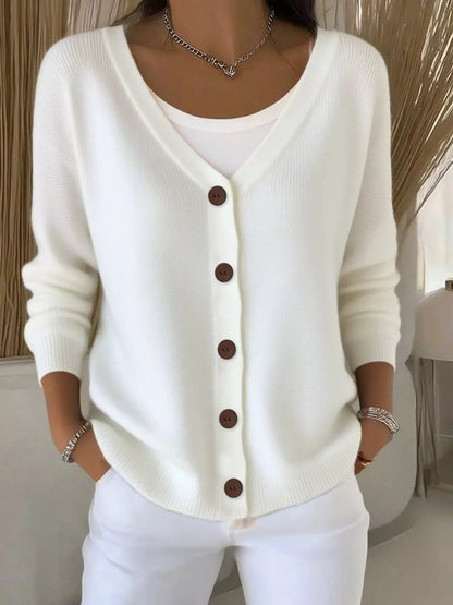 Adara - Elegant Button-Front V-Neck Cardigan