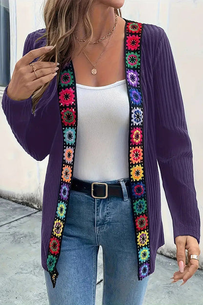 Janna - Elegant floral edge long sleeve knitted cardigan