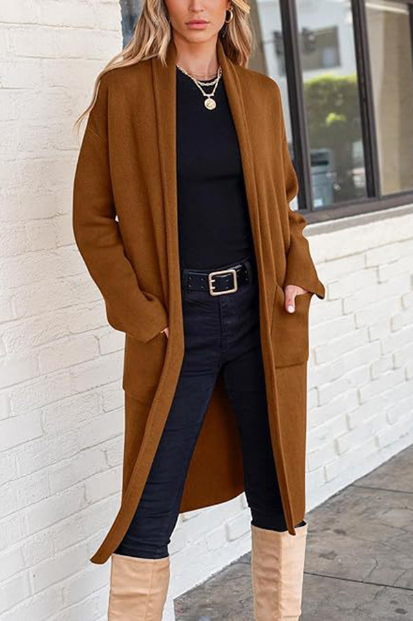 Falynn - Elegant loose long-sleeve long cardigan coat with pockets