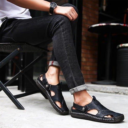 Men’s Summer Leather Sandals | Open-Toe, Hand-Stitched