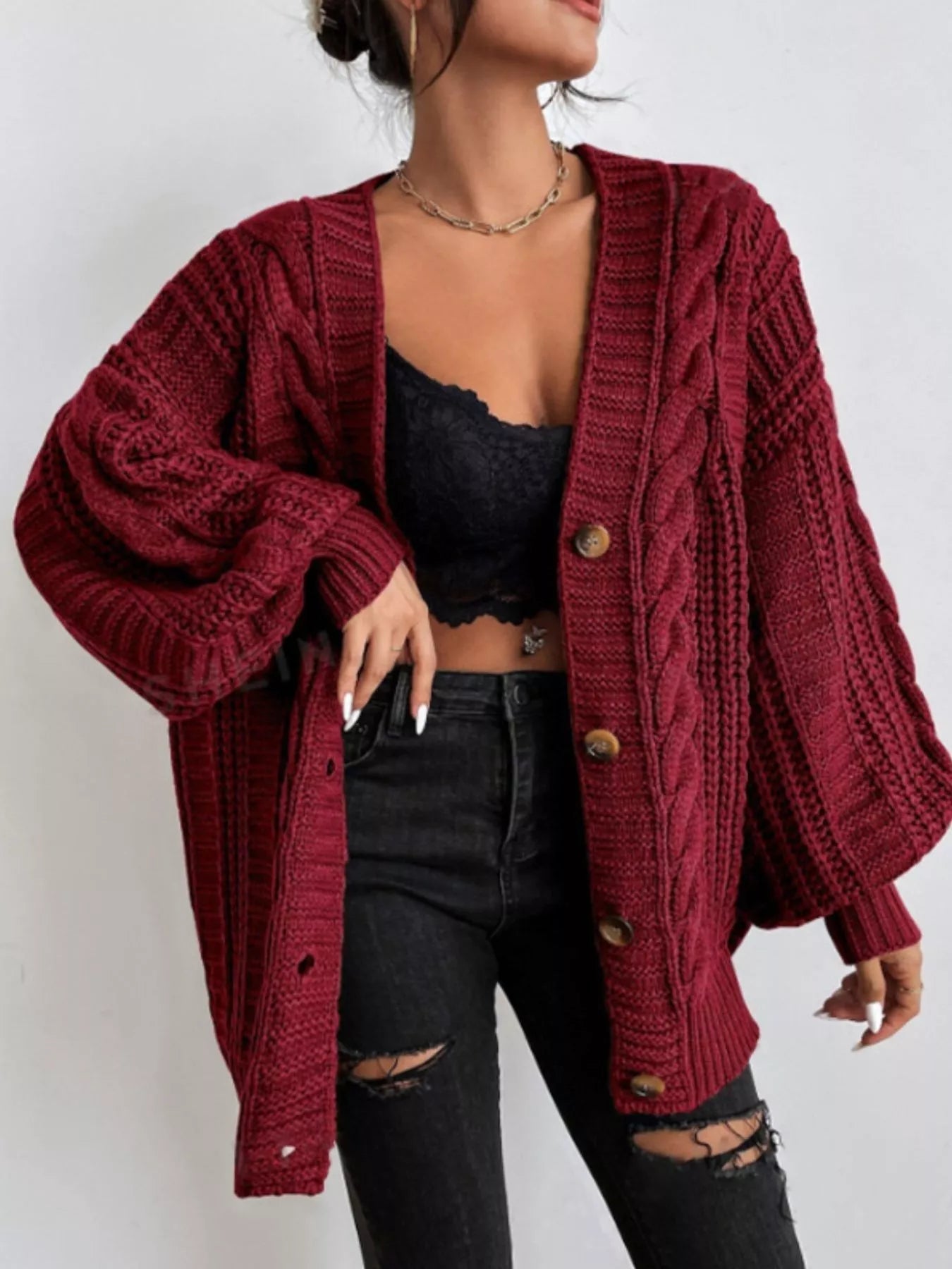 Guinevere - Chunky knit cable knit button-up cardigan