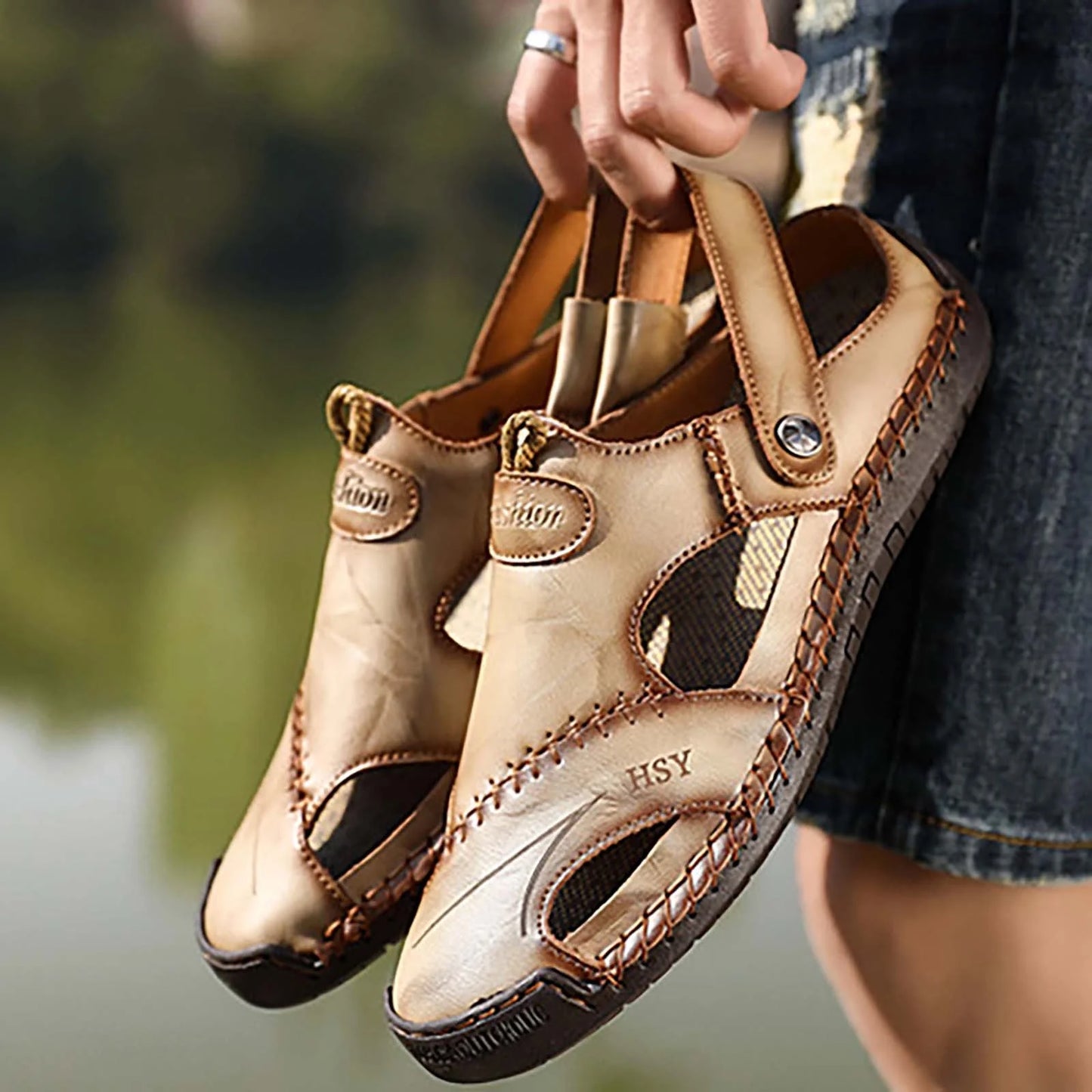 Men’s Summer Leather Sandals | Open-Toe, Hand-Stitched