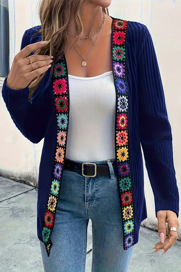 Janna - Elegant floral edge long sleeve knitted cardigan