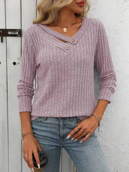 Itzel - Chic ribbed knit long sleeve sweatshirt