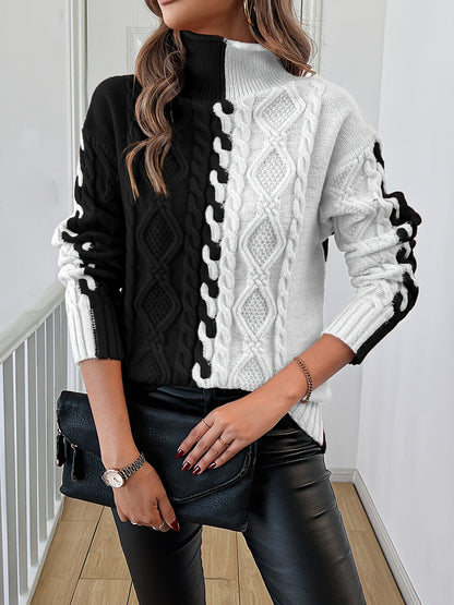 Nevaeh - Elegant cable knitted turtleneck warm sweater