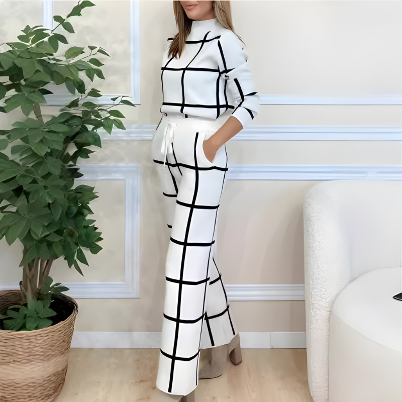 Lizzette - Elegant stylish checkered stylesweater and pants set