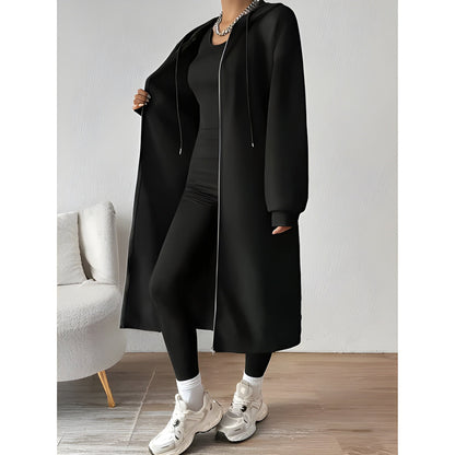 Therese - Stylish long zipper hooded jacket coat