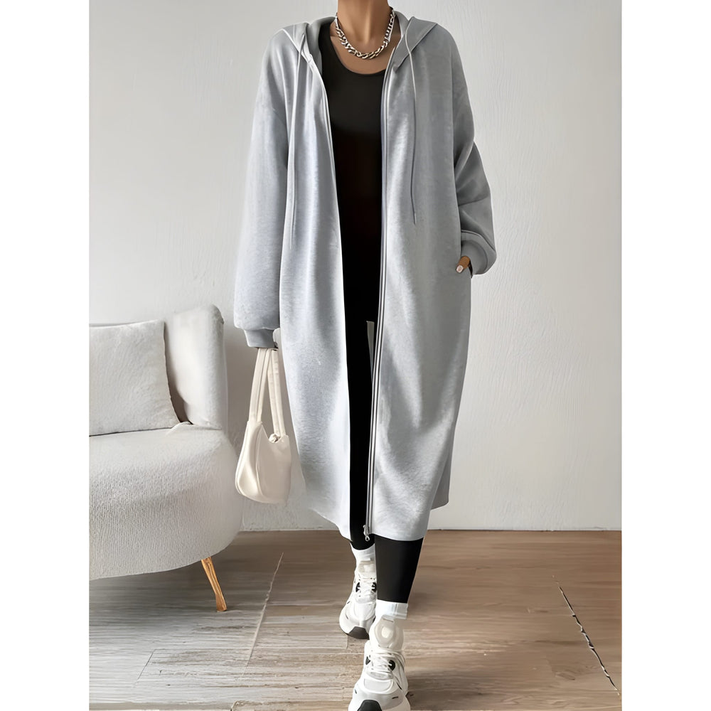 Therese - Stylish long zipper hooded jacket coat