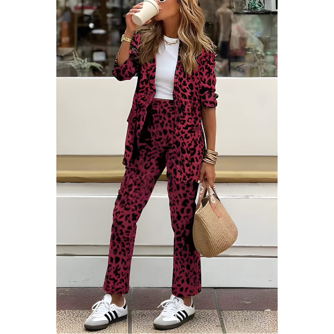 Manuela - Elegant leopard print blazer and pants set