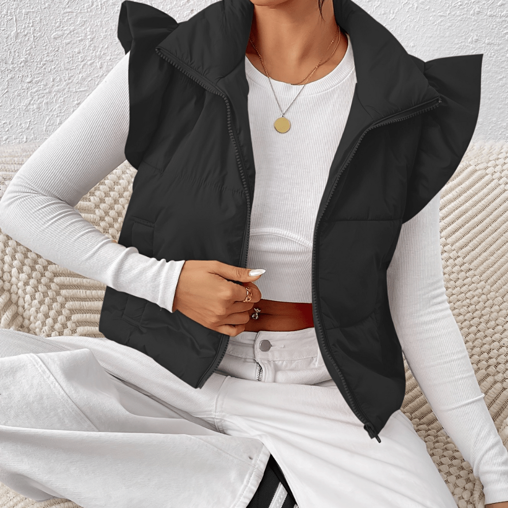 Sammey - Stylish ruffled puffer zipper vest