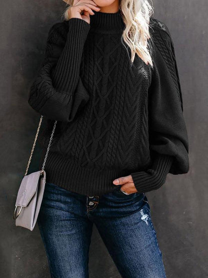 Tahlia - Elegant cable knitted mock neck sweater