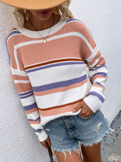 Yvette - Stylish color block striped knitted sweater