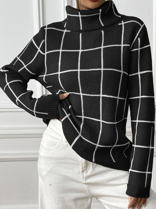 Zahava - Stylish plaid long sleeve turtleneck sweater