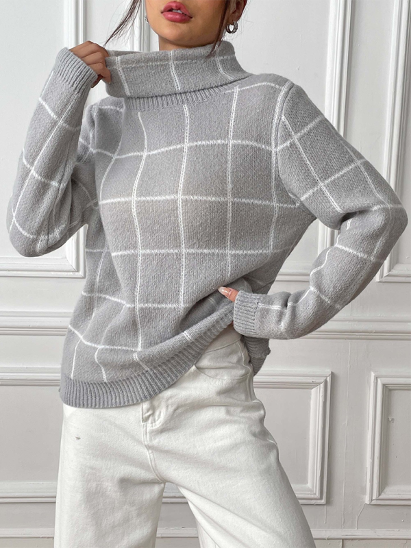 Zahava - Stylish plaid long sleeve turtleneck sweater