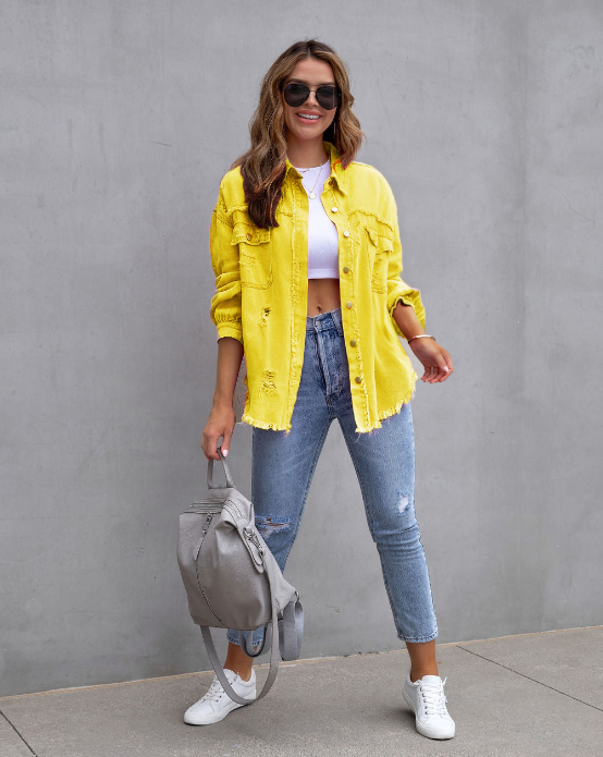 Aisling | Chic Oversized Ripped Denim Jacket for Women | Trendy, Comfortable, Versatile