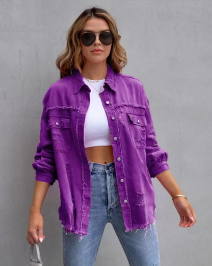 Aisling | Chic Oversized Ripped Denim Jacket for Women | Trendy, Comfortable, Versatile