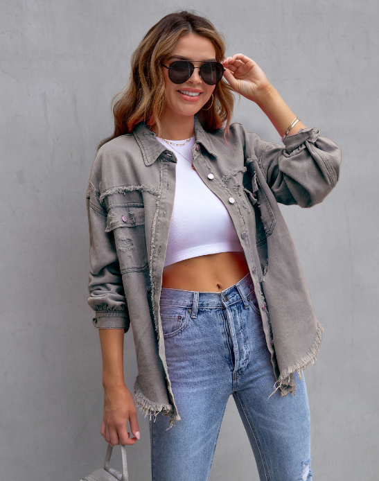 Aisling | Chic Oversized Ripped Denim Jacket for Women | Trendy, Comfortable, Versatile