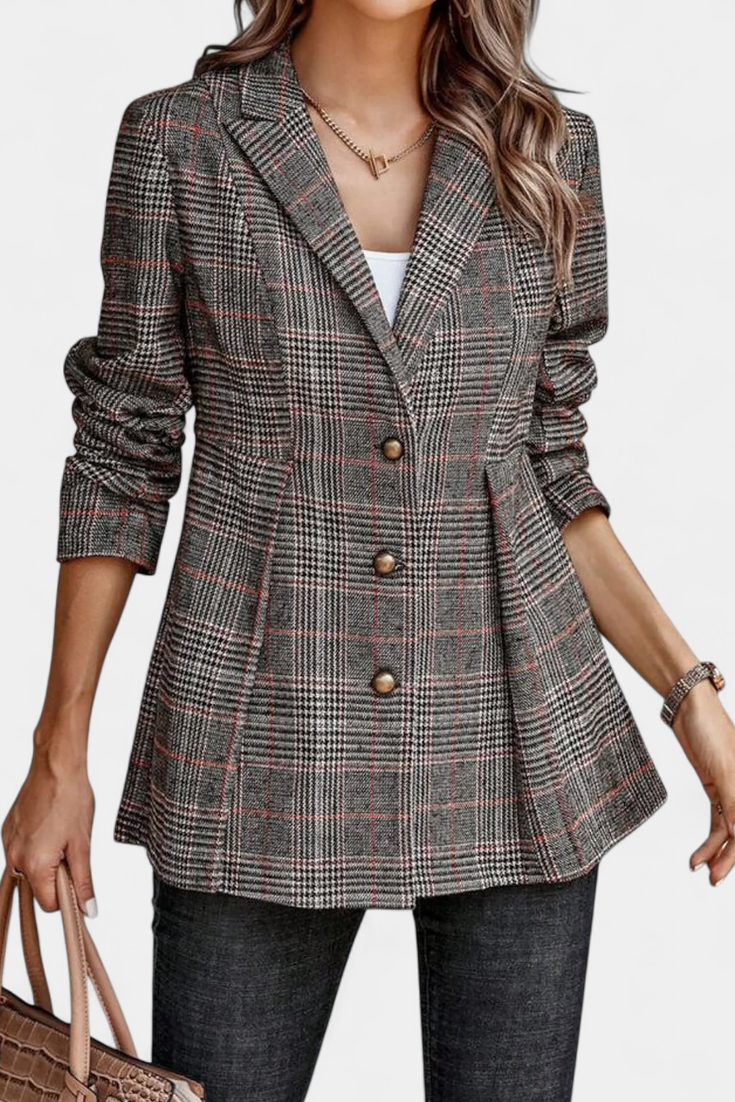 Kalani - Elegant versatile peplum plaid blazer