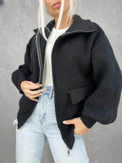 Romelia - Loose knitted warm zipper cardigan