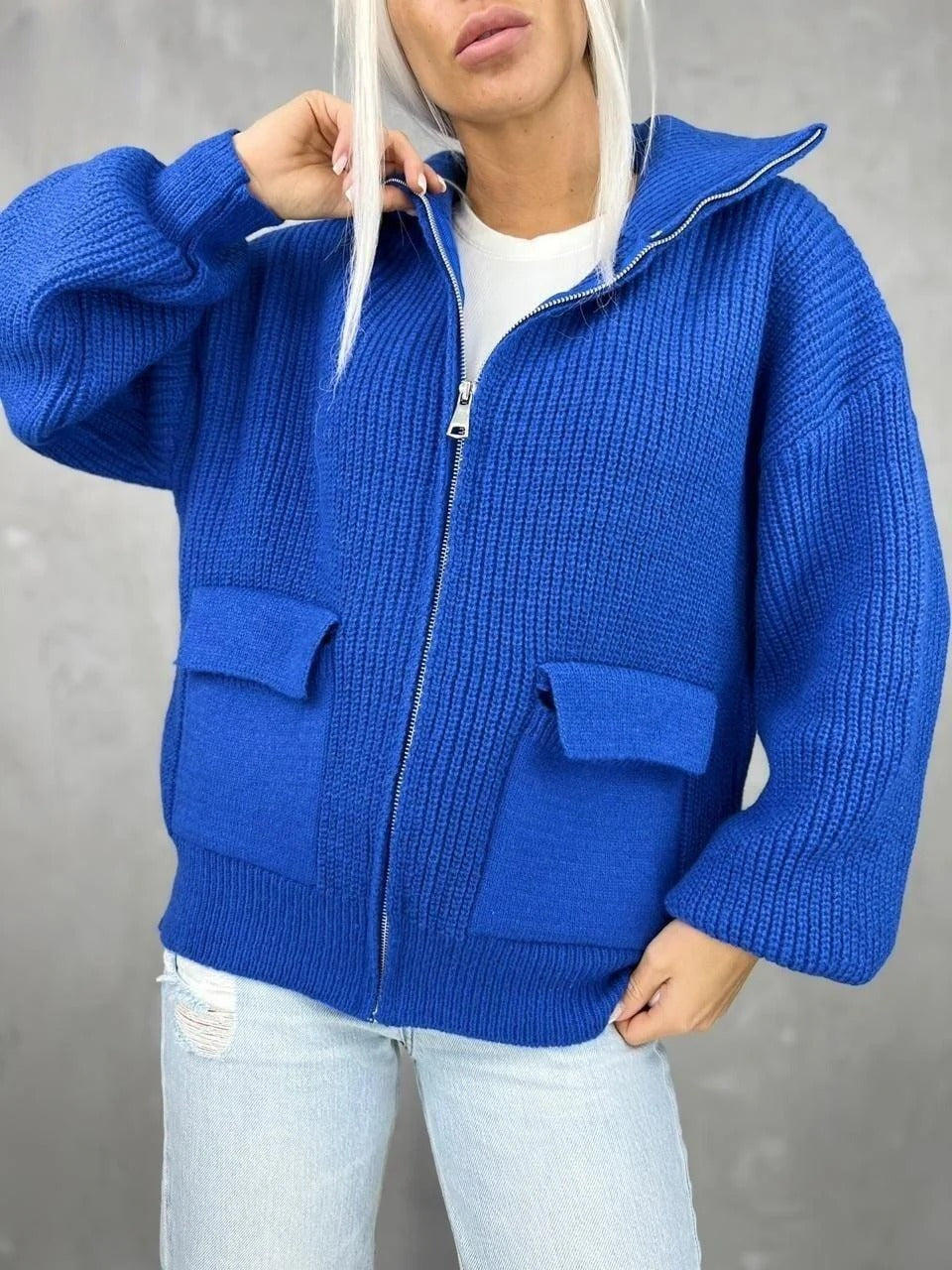 Romelia - Loose knitted warm zipper cardigan