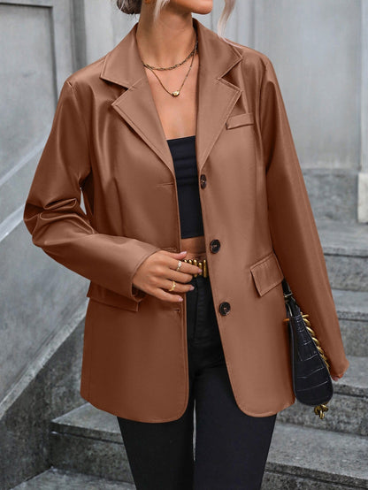 Eleina - Elegant leather blazer with notched lapels
