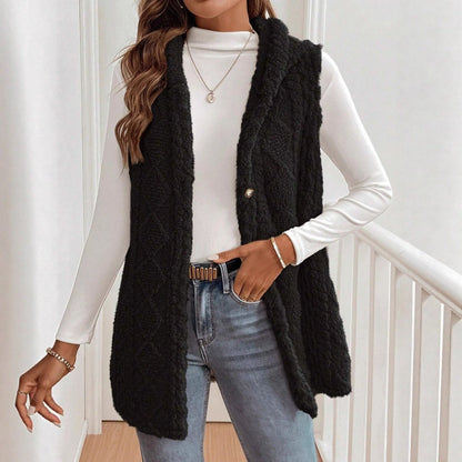 Iliza - Sleeveless hooded plush cardigan vest