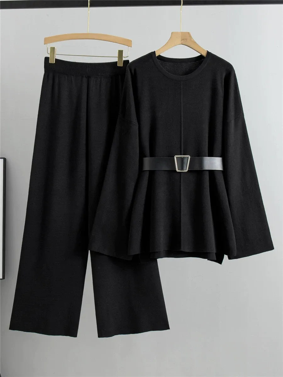 Tracy - Cozy loose belted sweater and pants set