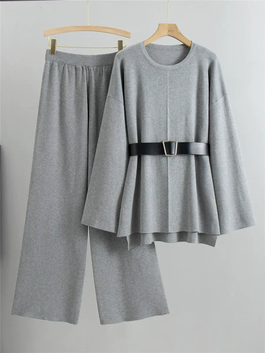 Tracy - Cozy loose belted sweater and pants set