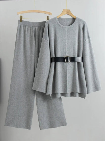 Tracy - Cozy loose belted sweater and pants set