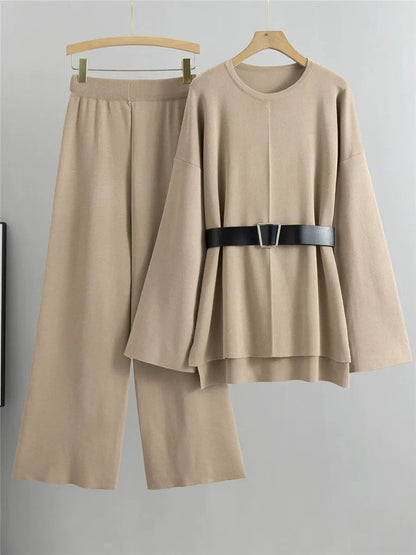 Tracy - Cozy loose belted sweater and pants set