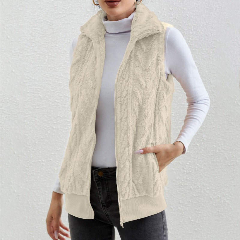 Kaisey - Casual sleeveless jacquard fleece gilet
