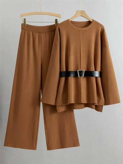 Tracy - Cozy loose belted sweater and pants set