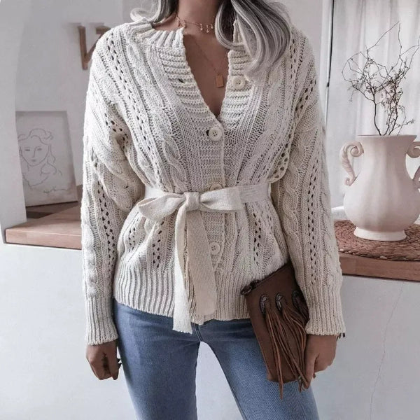 Ranna - Versatile Cable Knit Cardigan with Belt