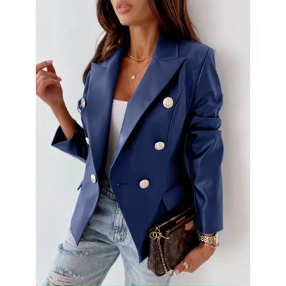 Karlene - Elegant faux leather double-breasted blazer