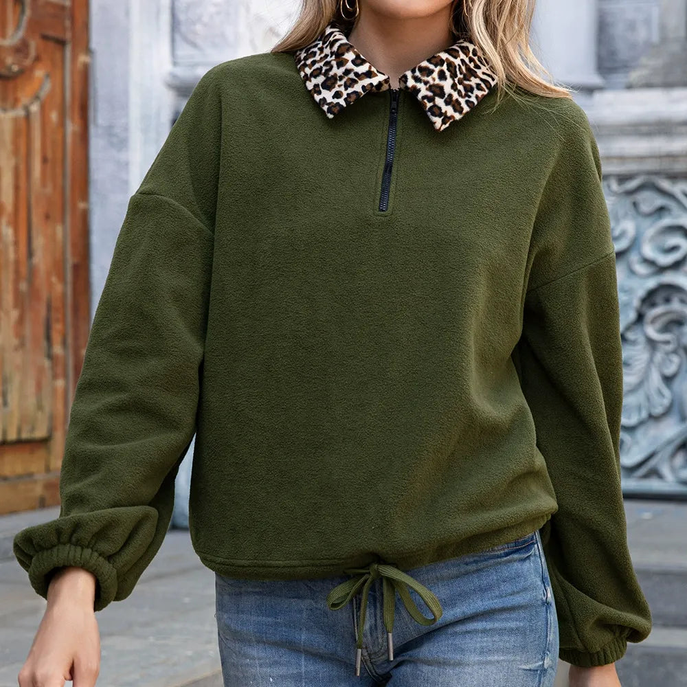Wendeline - Elegant Fleece Jumper with Faux Leopard Fur Collar